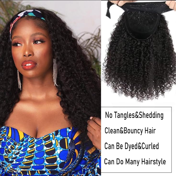 Long Headband Wig Human Hair Deep Wave Human Hair Wigs for Women Curly Half Wig None Lace Front Wigs 180% Density 26 Inch Brazilian Virgin Hair Natural Black Color
