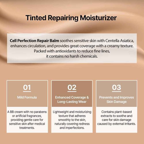 DR+LAB Cell Perfection Repair Balm 1.69 fl oz /50ml Tinted Repairing Moisturizing Soothing Cream K-beauty Mild Formula BB