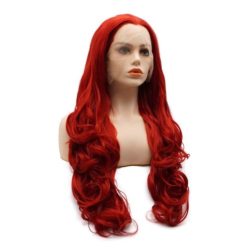 LUSHY BEAUTY Hair Synthetic Lace Front Wig Wavy Long 26inch Red Heavy Density Heat Resistant Realistic Wig