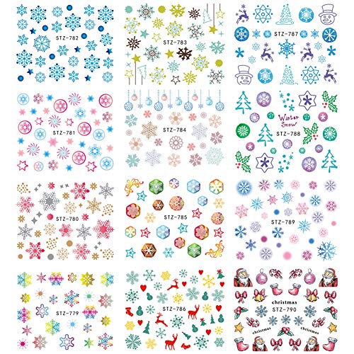 30 Sheets Christmas Nail Art Decals Snowflake Elk Snowman Nail Stickers Holographic Water Transfer Sticker Design for Women Girls Manicure Tips Charms Christmas Decoration Snow Nail Decal Supplies