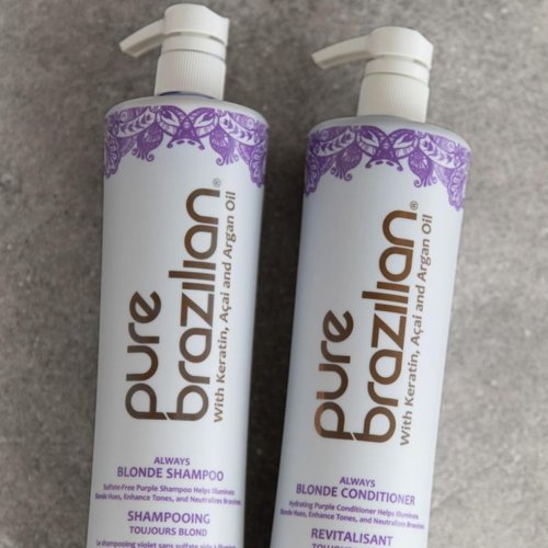 Pure Brazilian Always Blonde Conditioner with Keratin, Acai & Argan Oil, Purple Conditioner for Color-Treated Hair, Sulfate-Free, 33.8 Fl Oz