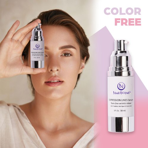 Nuzilicious Professional Grade Expression Line Serum – Toxin-Free, Vegan & Cruelty-Free, Wrinkle Relaxer for Face with Peptides – Smooths Fine Lines & Wrinkles, 1 oz