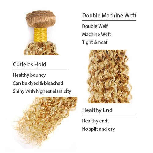 Blonde Bundles Human Hair P27/613 Kinky Curly Bundle 613 Wet and Wavy Bundles 18 20 22 inch 613/27 Human Hair Extensions
