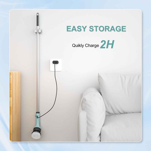 Holercoco Electric Spin Scrubber, Shower Cleaner Brush, Shower Scrubber with Long Handle 53.2inch, 2H Fast Charge, IPX7 Waterproof, Bathroom Cleaning Brush 2 Adjustable Speeds Blue 1118