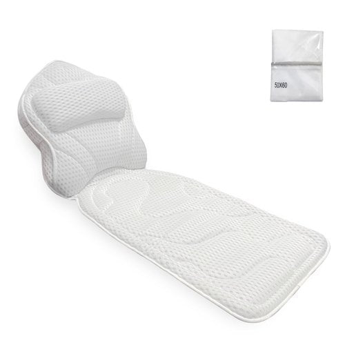 Tevanas Bath Pillows for Tub Full Body, Large Mesh tub Pillow for Bathtub for Head, Neck and Back Support with Laundry Bag and Hanger for Quick Drying White