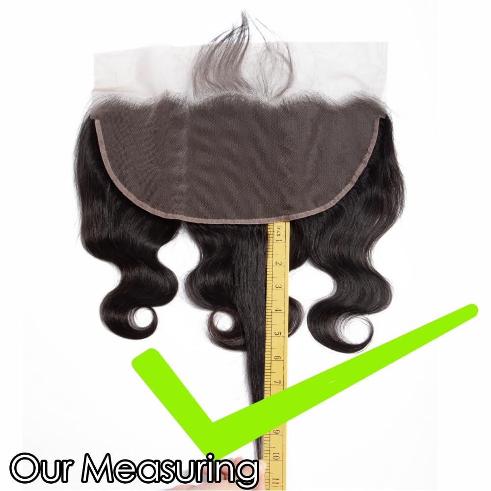 Grand Nature Lace Frontal Closure 13 x 4 Human Hair Straight Wave Pre Plucked Ear To Ear Lace Frontals With Bangs Baby Hair Knots Can Be Bleached (20", Light-brown Lace)