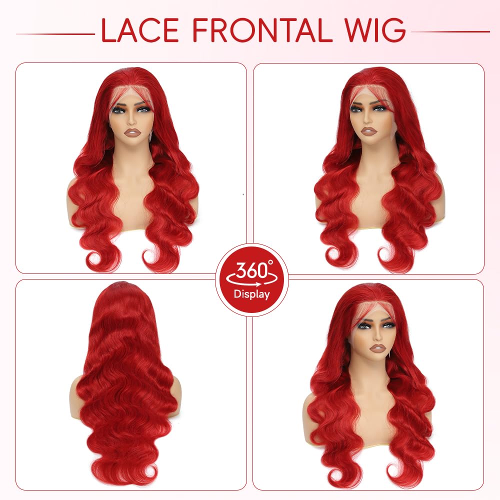 Hiyoker Red Lace Front Wigs Human Hair Pre Plucked Body Wave Red Wig 200 Density Frontal Wigs13x4 HD Red Wig Human Hair 26 Inch