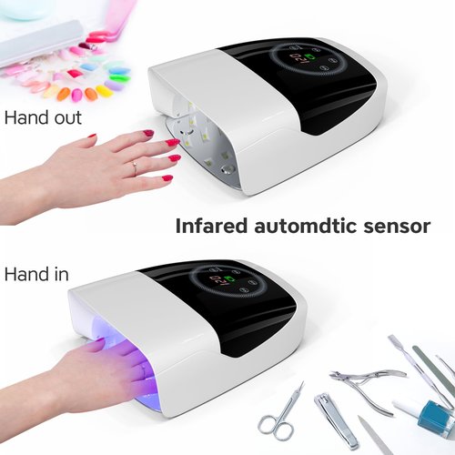 MINI LOP Cordless UV LED Nail Lamp, 132W Rechargeable Gel Nail Lamp Professional Nail Dryer Gel Polish UV Lights for Nails with 4 Timer Setting Quick Dryer Curing Lamp for Salon & Home (White)