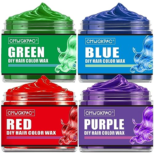 4 Colors Temporary Hair Color for Kids,Gifts for Teens,Girls,Boys,Gifts for Kids,Temporary Hair Dye,Hair Color Spray Green Red Blue Purple Hair Dye Hair Wax Color,Instant Color Wax Halloween Party