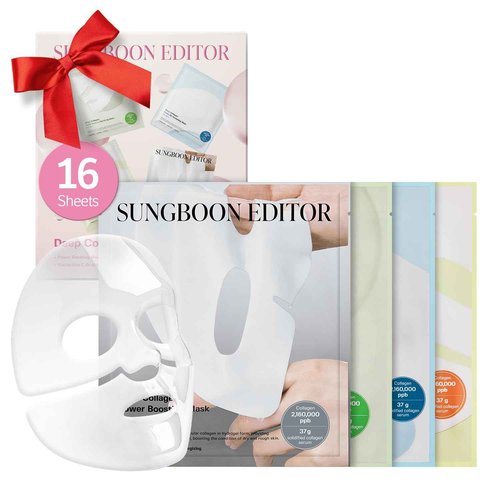 SUNGBOON EDITOR Deep Collagen STARTER KIT, Real Collagen 2,160,000ppb | Glass Skin, Elasticity, Moisturizing, Calming, Uneven Skin, Overnight Face Mask,TikTok trend items, Korean Skin Care, 37gx16ea