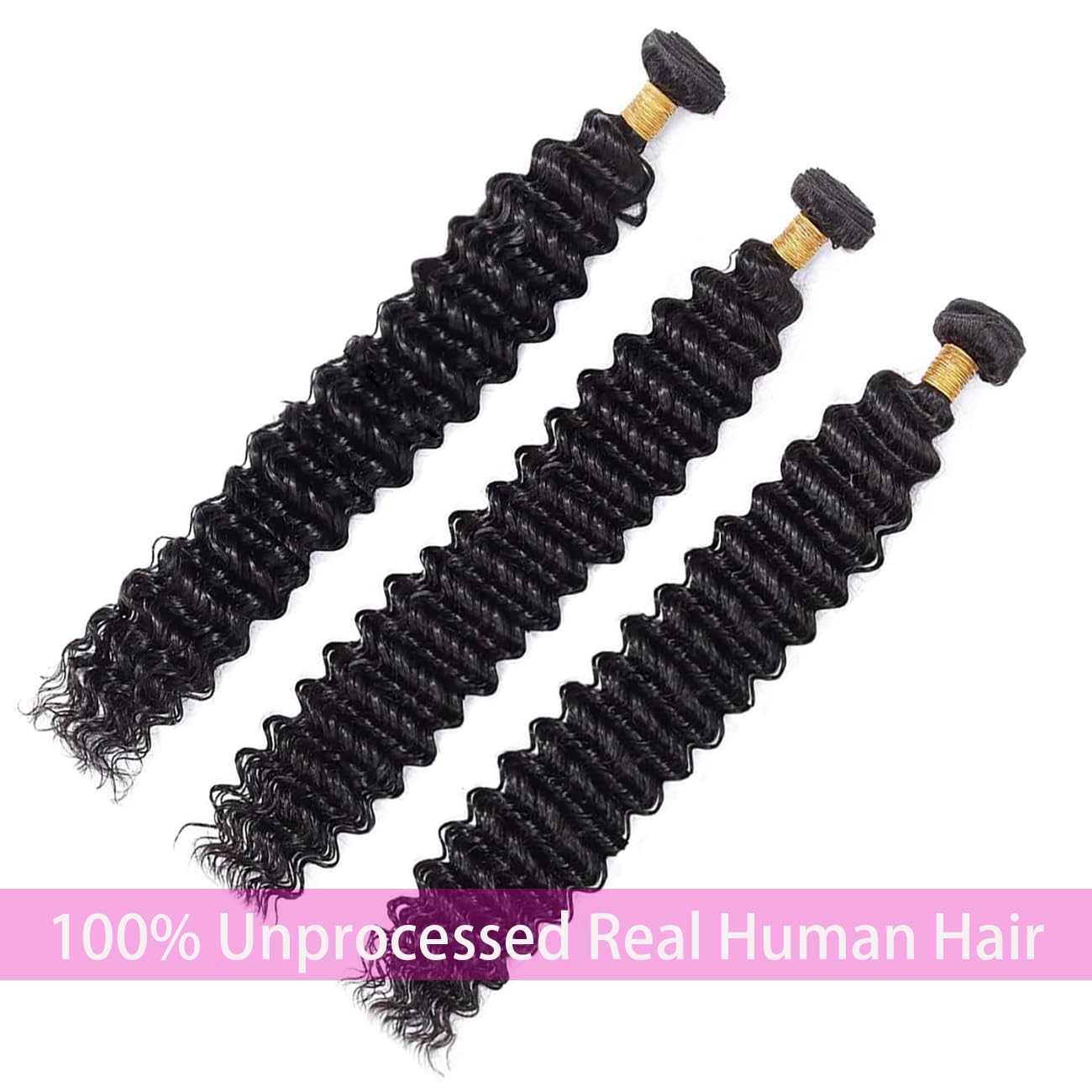 12A Deep Wave Bundles Human Hair 20 22 24 Inch 100% Unprocessed Brazilian Virgin Deep Curly Human Hair 3 Bundles Wet and Wavy Double Weft Deep Wavy Hair Extensions Real Human Hair Natural Black