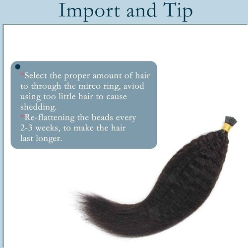 ABH AMAZINGBEAUTY HAIR Best I Tip Human Hair Extensions 24 Inch Kinky Straight Human Hair I Tips Invisible Glue Natural Black Keratin I Tips Brazilian Hair Real Human Hair for Women 50 Strands 50G