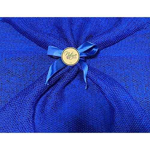 Net Bath Sponge, Customized N1 Weave, NKN Naturals, Long, Skin Exfoliation, African, Ghana, Porous, Stretches Horizontally to Approximately 49" (Shade of Blue)