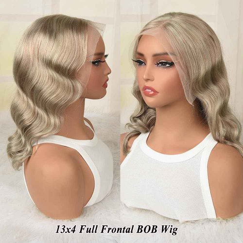 Ash Blonde Bob Wig Human Hair 13x4 HD Lace Front Wigs Human Hair 180% Density Loose Body Wave Lace Frontal Human Hair Wigs Glueless Blonde Colored Body Wave Bob Wig Pre Plucked for Women 14 Inch