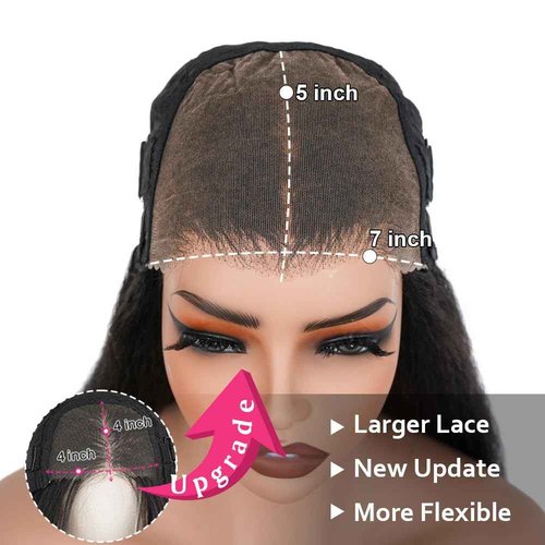 Domiso Wear and Go Glueless Wig Pre Plucked Pre Cut 7x5 Lace Wig Kinky Straight Lace Front Wigs Human Hair for Women Brazilian Beginners Wig Natural Hairline Breathable Cap 200% Density 18 Inch