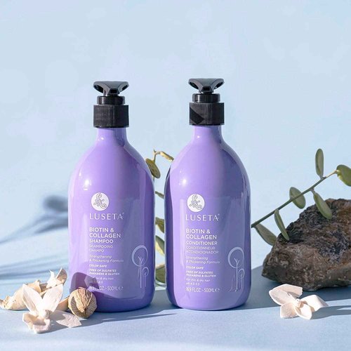 Luseta Biotin & Collagen Hair Growth Set: 16.9oz Shampoo, 16.9oz Conditioner, 3.38oz Serum, and 16.9oz Mask