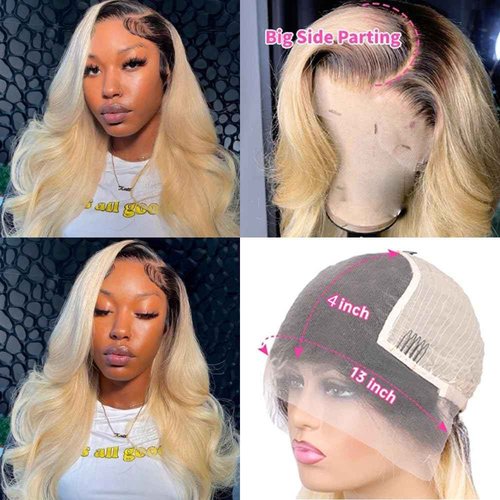 Ombre Blonde Lace Front Human Hair Wig 150% Density 1B613 for Women 13x4 HD Undetectable Melted Lace Frontal Wigs 20Inch Ombre Blonde with Dark Roots Straight Pre Plucked Bleached Knots Wigs