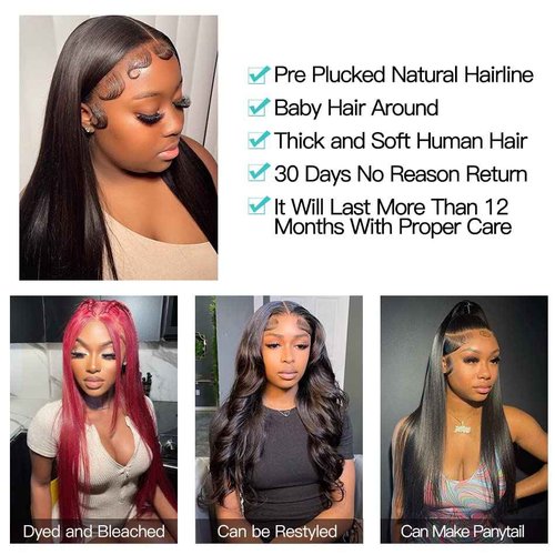 Panse Hair Lace Front Wigs Human Hair Straight 13x4 HD Transparent Lace Frontal Human Hair Wigs Pre Plucked with Baby Hair 180% Density (22inch)