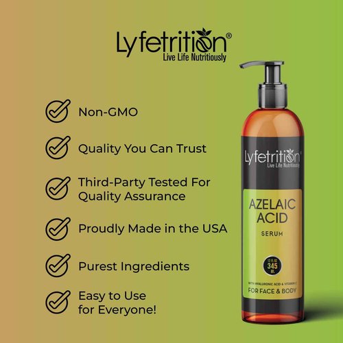 Lyfetrition Azelaic Acid Serum with Hyaluronic Acid | Natural Face Serum with Vitamin C & Aloe Vera (12 Fl Oz), Clear, (Lyfe9080)