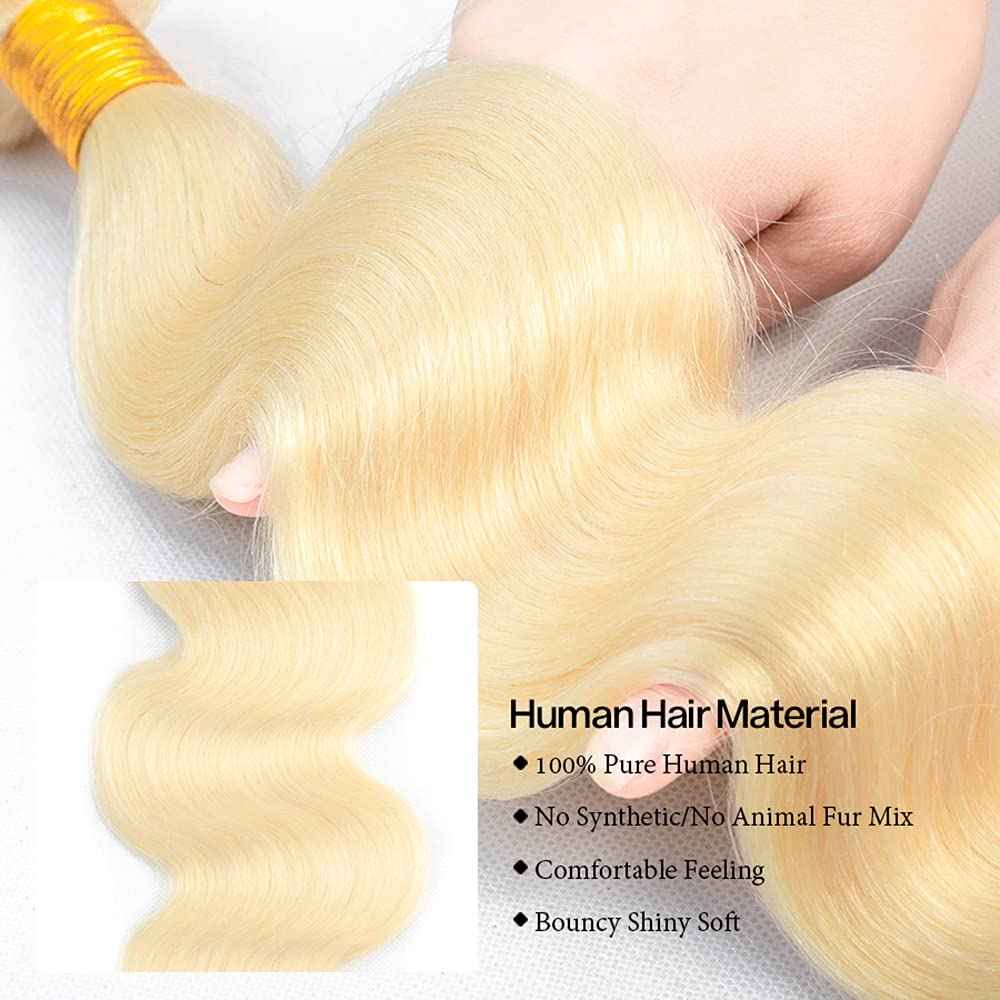 30 32 34 Inch Blonde Bundles Human Hair 613 Body Wave Bundles Double Weft Soft Real Blonde Hair Weave Grade 8A Peruvian Virgin Hair Extensions