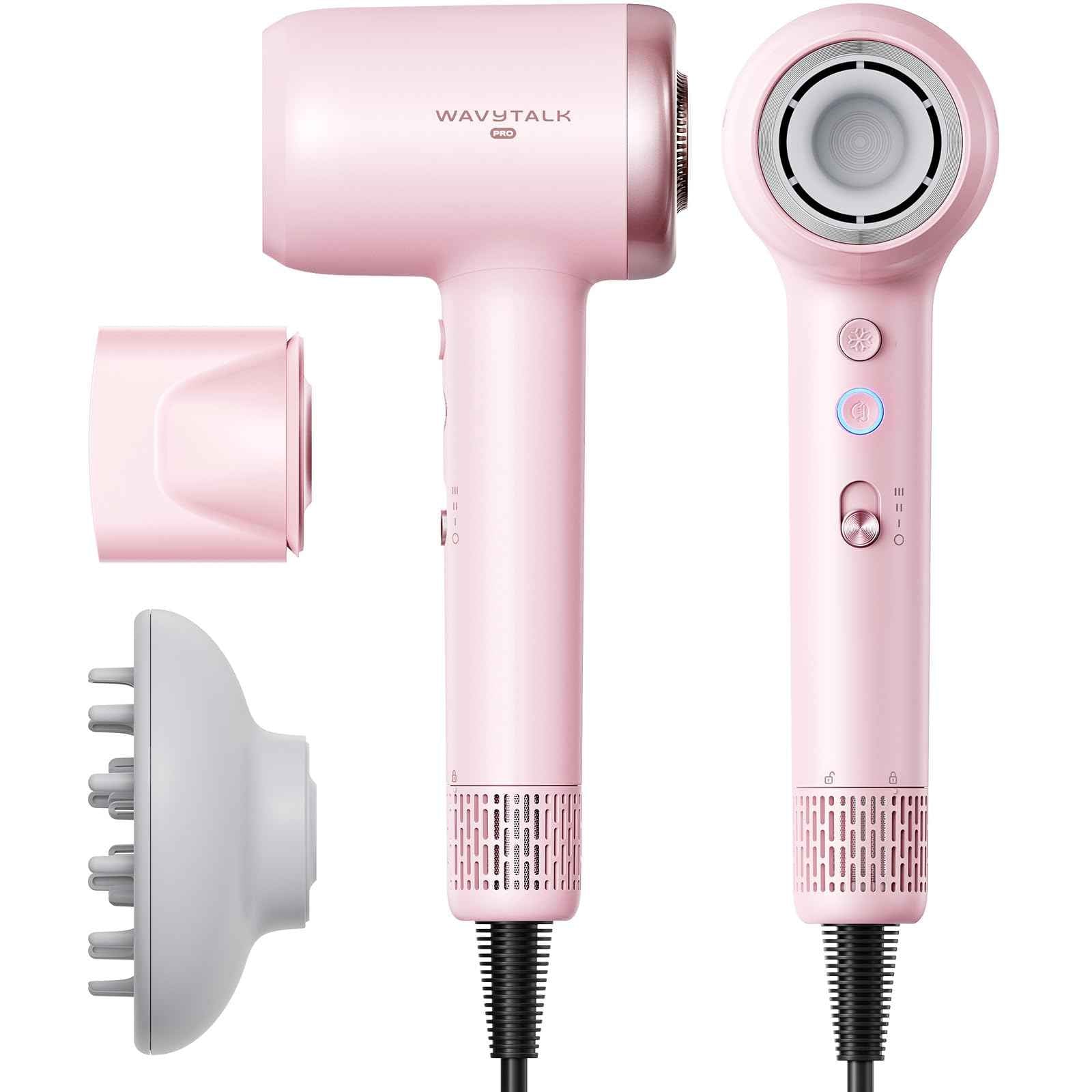 Hair Dryer, Wavytalk Turblow Pro Fast Drying Blow Dryer with Diffuser, High Speed Hair Dryer with 110,000 RPM, Pro Negative Ions for Reduces Damage, Frizz Smoothing, 3 Speeds & 3 Temps, Pink