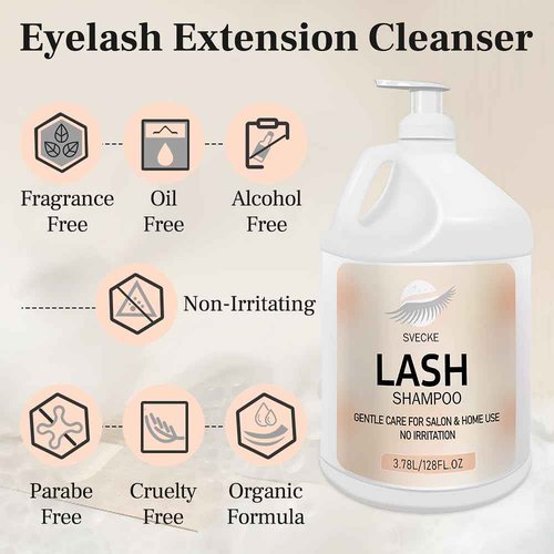 SVECKE Eyelash Shampoo, 128 fl.oz/3.78L, with 50 Lash Extension Aftercare Cards, Foaming Cleanser for Professional Salon and Home Use