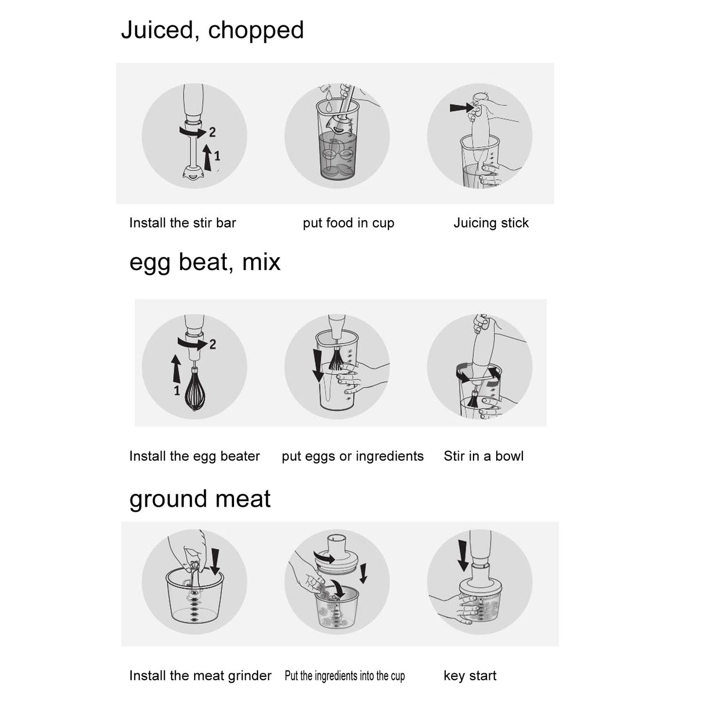 4 In 1 Multifunctional Hand Blender, Immersion Hand Blender, Stainless Steel Food Processor 700ml Mixing Cup 500ml Meat Grinding Bowl US Plug 110V