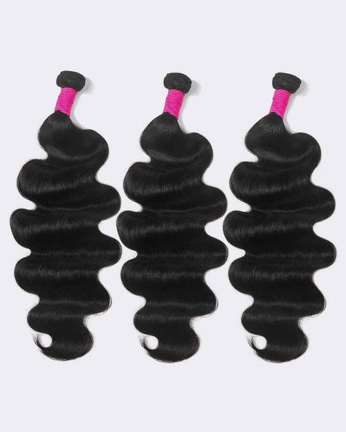 Megalook Hair Body Wave Bundles Human Hair 16-20 Inch 3 Bundles 100% Brazilian Human Hair Bundles Double Weft Hair Extensions Quick Weave Natural Black Color