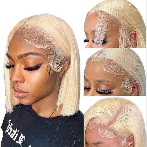 YiXing Transparent Lace Honey Blonde Bob Lace Front Wigs 13x4 Silky Straight Short Bob Wigs Human Hair Glueless Virgin Hair Natural Hairline Pre Plucked 613 Bob Frontal Lace Wig for Women Free Part