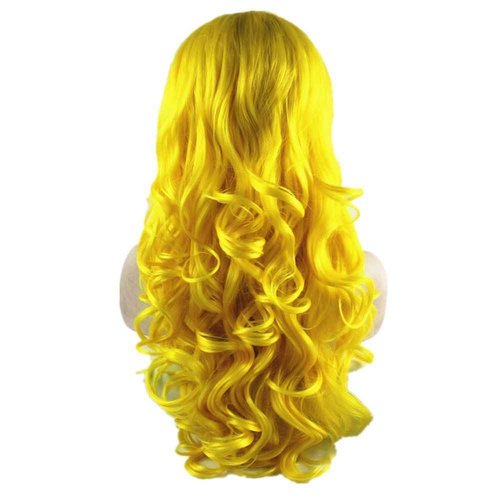 MX angel Long Wavy Celebrity Synthetic Lace Front Yellow Cosplay Party Wig