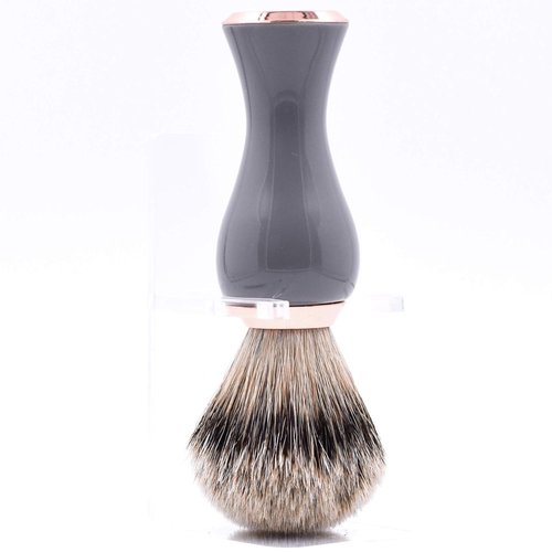Parker Silvertip Badger Shaving Brush with Stand - Extra Dense and Extra Soft Bristles - Deluxe Gray and Rose Gold Handle - Shaving Brush for Men & Women