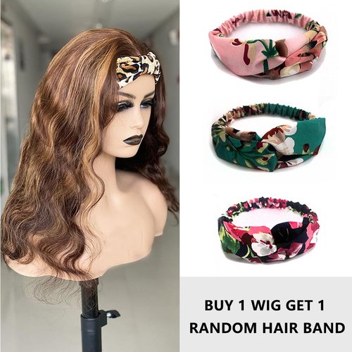 Ombre Headband Wig Human Hair for Black Women 20 Inch Body Wave Honey Blonde #4/27 Highlight Wear and Go Glueless Machine Made None Lace Front Colored