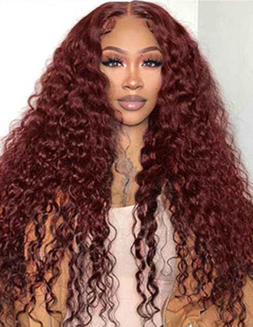 Reddish Brown Lace Front Wigs Human Hair 13x6 Reddish Brown Curly Lace Front Wig 180 Density 33# Deep Wave HD Lace Frontal wigs Human Hair Pre Plucked for Women Auburn Colored Human Hair wig 22inch