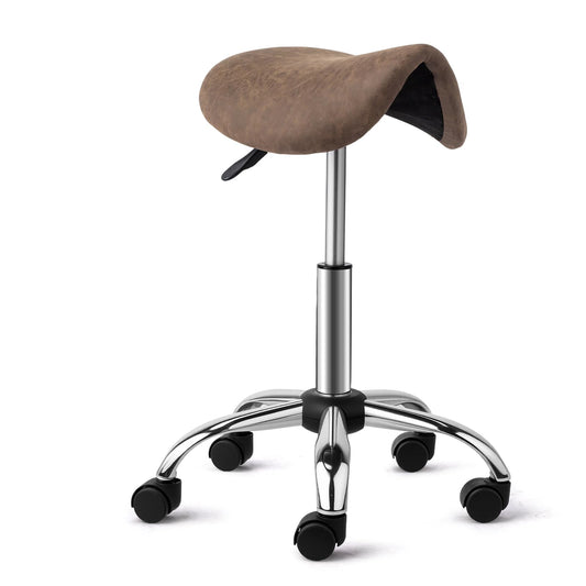 OmySalon Saddle Stool Rolling Chair, Ergonomic Saddle Chair with Swivel Wheels, Adjustable Hydraulic Stylist Cutting Stool for Salon Tattoo Massage Office Medical, Walnut