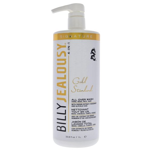 Billy Jealousy Gold Standard 4-in-1 All Over Wash - Hand, Body, Face and Hair Cleansing, Soothing and Moisturizing Wash, Papaya, Mint, Rosemary, Cucumber, 33.8 fl. oz.