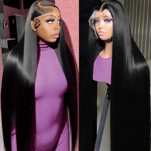 Usweety 26inch Lace Front Wigs Human Hair 13x4 HD Lace Front Wigs Human Hair Pre plucked 180% Density Frontal glueless wigs human hair for women (1B# 180% Density, Straight 26inch)