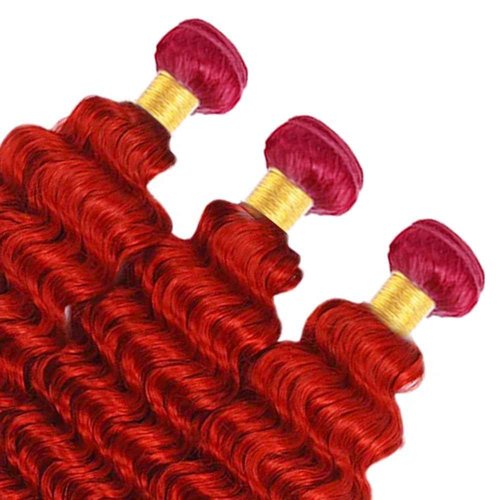 Condescension Brazilian Red Human Hair Bundles 24 26 28 Inch Deep Wave 3 Bundles Human Hair 100% Unprocessed Remy Brazilian Virgin Weave Hair Red for Women