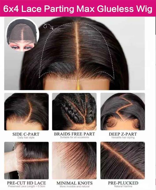 JUBOTIN Straight Gluless Lace Wigs Human Hair Pre Bleached Invisible Knots 30 Inch 6x4 HD Lace Front Wigs Human Hair Glueless Wigs Human Hair for Women Pre Plucked 180% Density