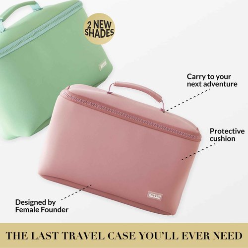 KUSSHI Neoprene Train Case (Large, Sage/Coral Rose)
