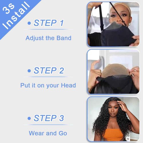 Pinketer Glueless Wigs Human Hair Pre Cut 5x5 Lace Closure Deep Wave Wig 180% Density Wear and Go Human Hair Curly Wigs for Black Women Natural Black Color Small Head Friendly 26Inch