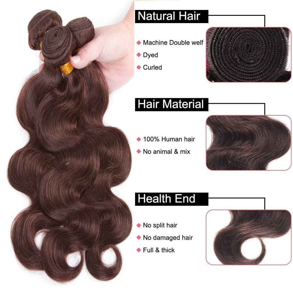 30 32 34 Inch Color 4 Bundles Dark Brown Human Hair Body Wave Bundles Chocolate Brown Human Hair Unprocessed Brazilian Virgin Double Weft Weave Extensions Hair For Black Wome