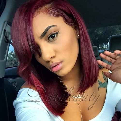 Dorabeauty Short Bob Wigs Color Burgundy #99j Human Hair Lace Front Wigs for Black Women 130% Density 12" Inch Pre Plucked Hairline with Baby Hair