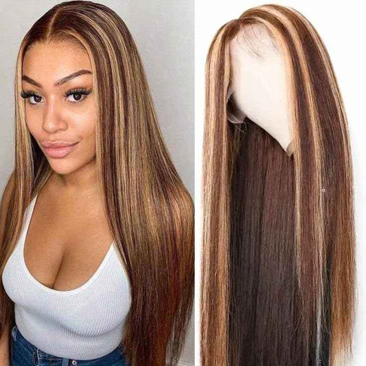 IMANI HAIR Highlight Ombre Lace Front Wig Human Hair For Black Women Honey Blonde 13x4 HD Transparent 4/27 Straight Pre Plucked with Baby (24 inch, p4/27 Highlight)