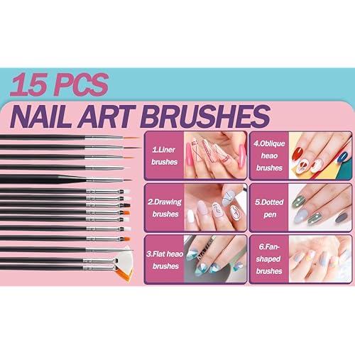 Artdone 35pcs Nail Art Pens brushes,Nail Art Tool Set,Nail Dotting Tools,Nail Dust Brush,Striping Nail Art Brushes for Long Lines,Nail Drawing Pen For Nail Design