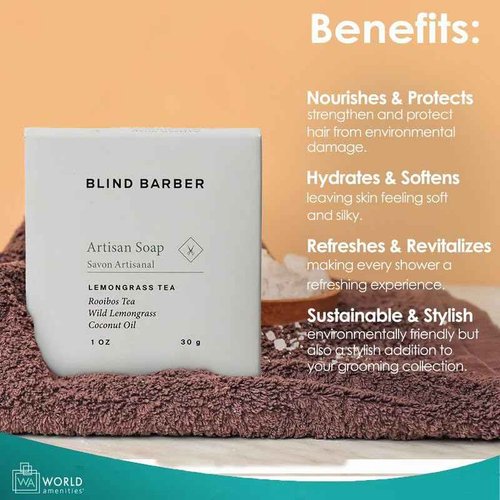 World Amenities Blind Barber Artisan Hand Soap Square - Case of 300 - Organic Hand Soap Bar Set