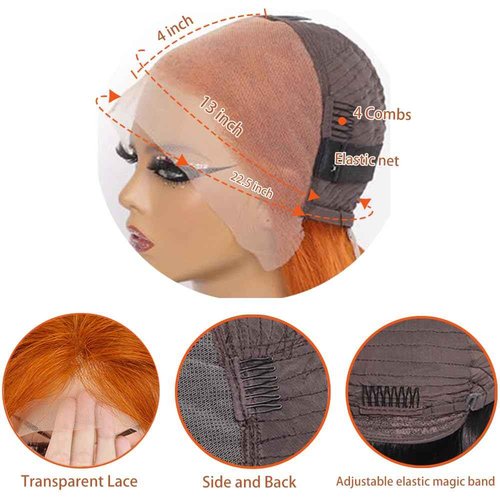 Holiden 200% Density 10 Inch Short Bob Wig Human Hair 13x4 HD Lace Front Wigs Straight Bob Lace Front Wigs Glueless (13x4 350 Ginger Bob Wig, 14 Inch-250% Density)