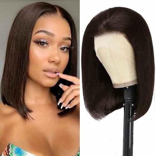 Dark Brown Bob Wig Human Hair 13X4 Lace Front Wigs Human hair 180% Density Short Straight Frontal Bob Wig HD Transparent Lace Frontal wigs Pre Plucked for Women With Baby Hair Dark Brown Color 14 Inch