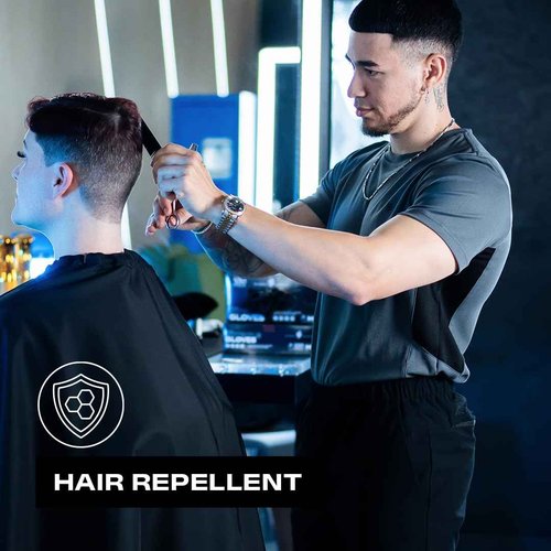 Barber Strong The Barber Cape Haircut Cover for Men, Hands Free, Hair Repelling and Static-Reducing Material, Flexible Elastic Neckband, Water Resistant Fabric, Oversized for Complete Coverage - Black