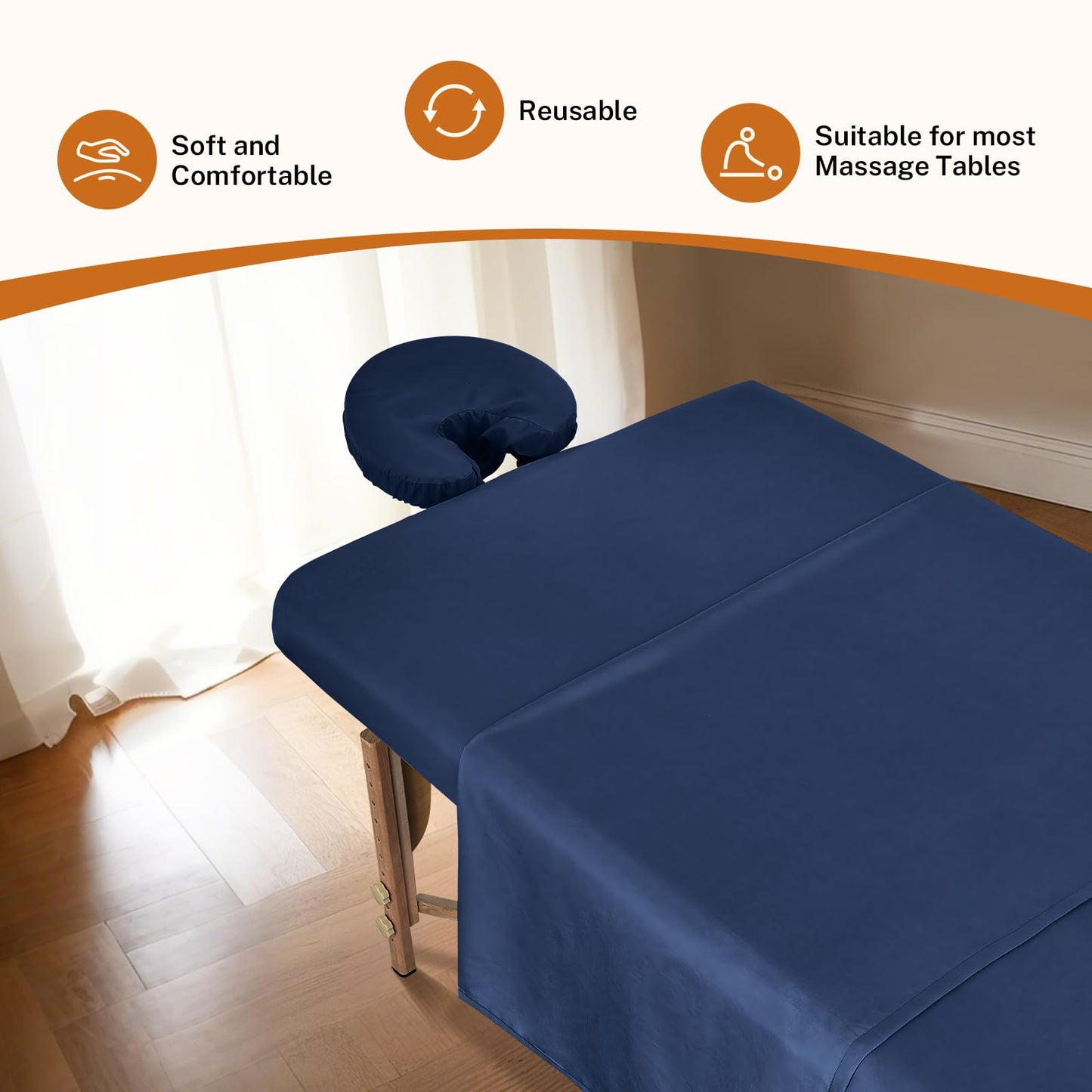 4 Sets Premium Microfiber Massage Table Sheets Set, 3 Piece Set Soft Massage Table Cover, Ultra-Light Massage Sheets Sets Include Flat Sheet, Fitted Sheet, and Fitted Face Rest Cover, Blue