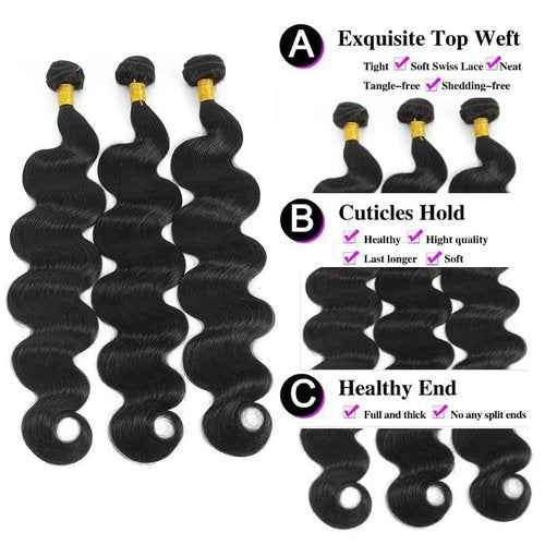 10A Body Wave Bundles Raw Real Human Hair Bundles 16 18 20 Inch 100% Unprocessed Brazilian Virgin Remy Human Hair Extensions 3 Bundles Wavy Hair for Black Women